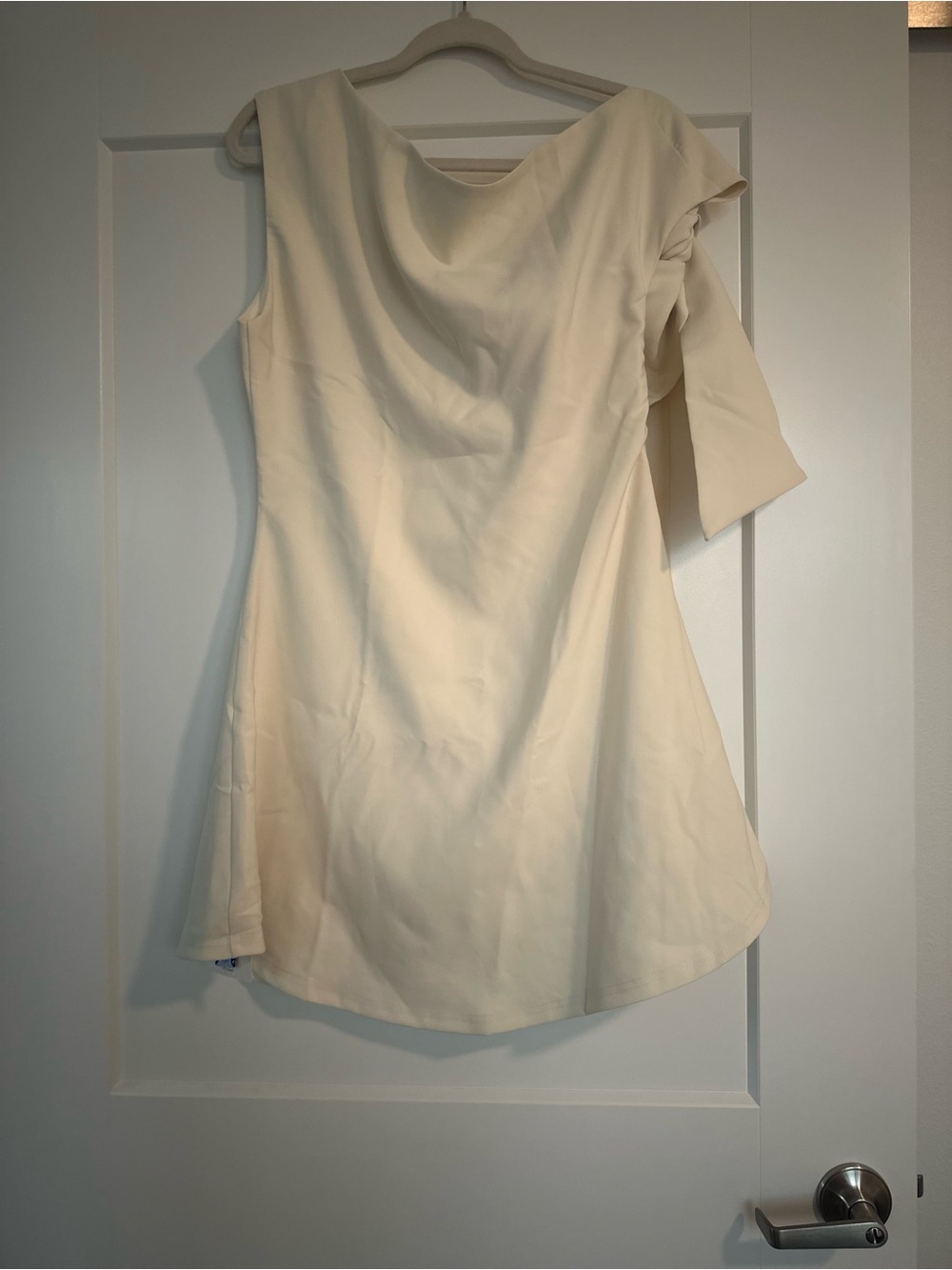 Asymmetrical Cream Women’s Dress - Elegant Off-Shoulder Design